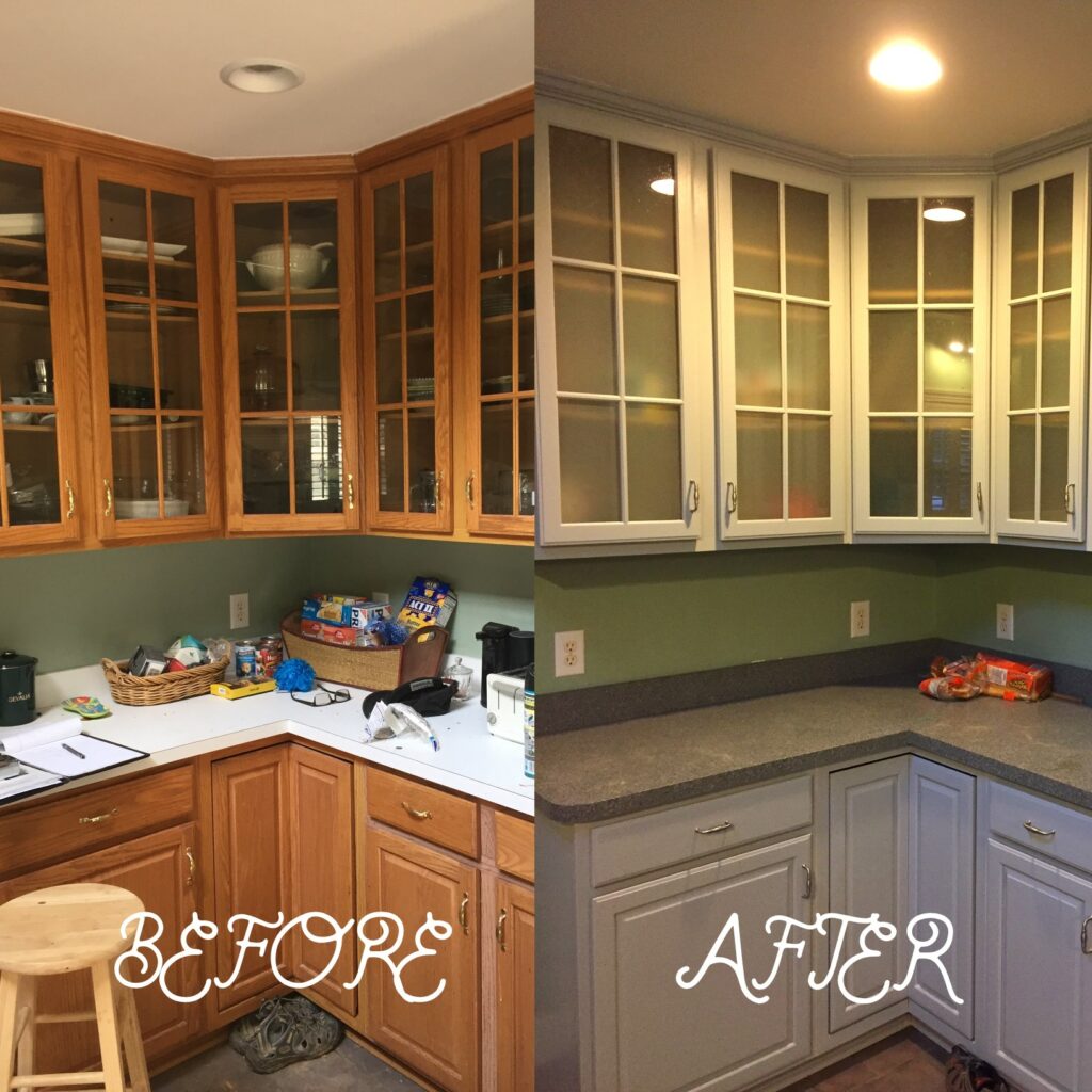 Old oak kitchen restored with contemporary finishes