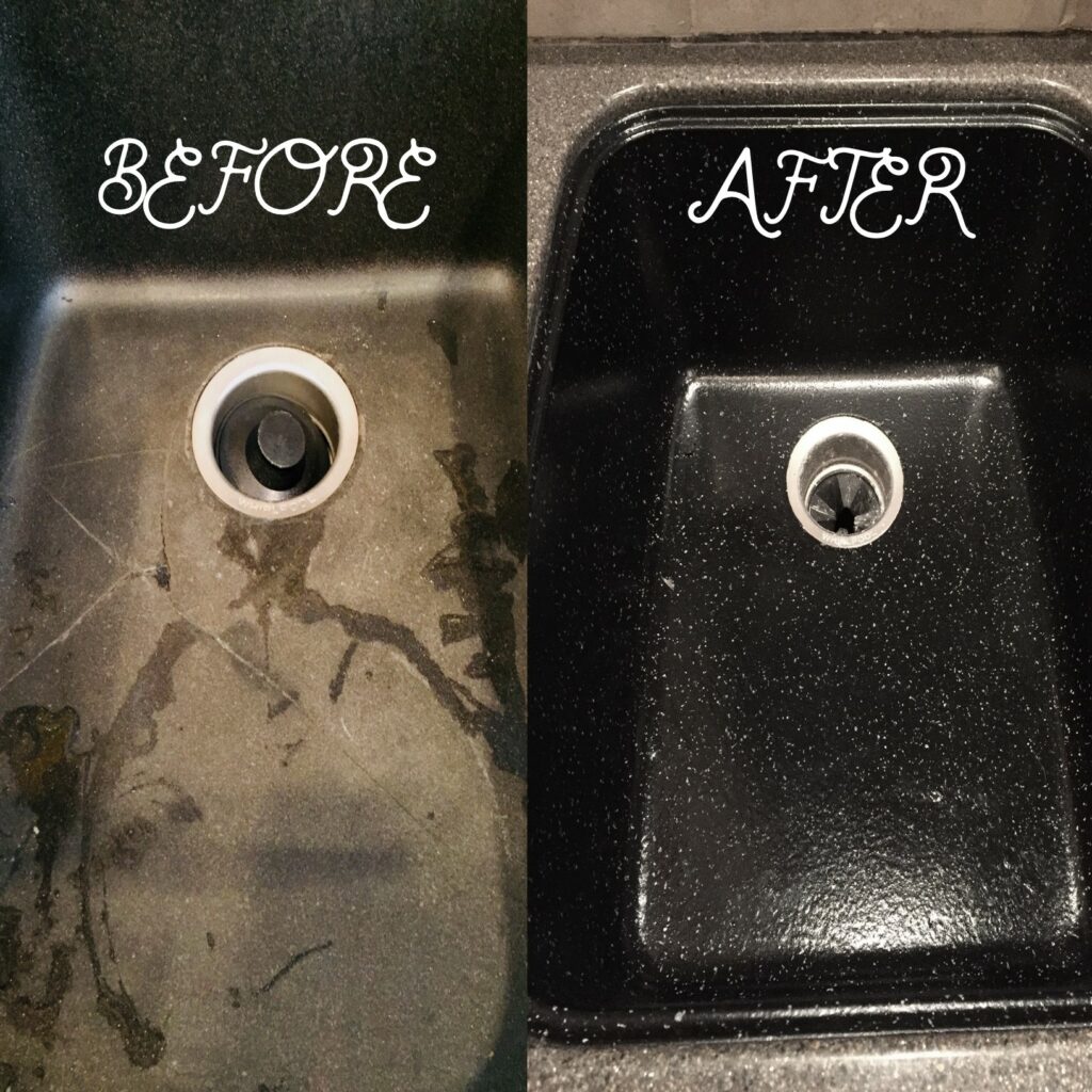 Cracked kitchen sink repaired and resurfaced