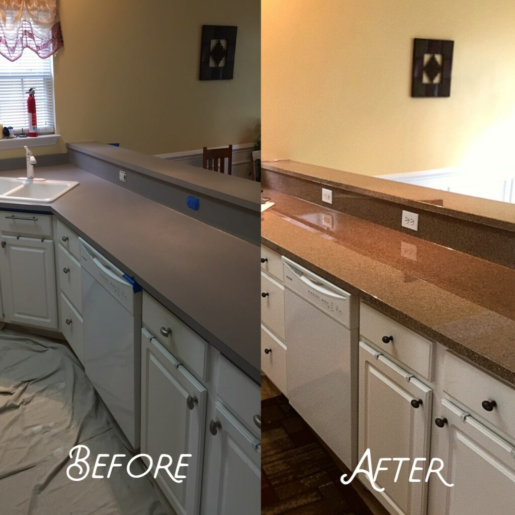 Refinished old countertop using new high-gloss pour-on epoxy