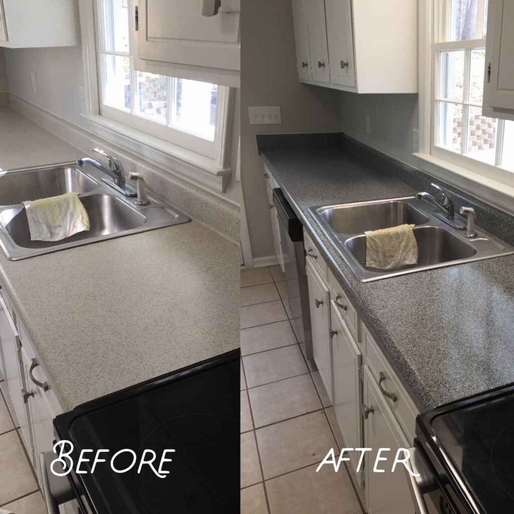 Dull laminate countertop refinished in Galena Gray