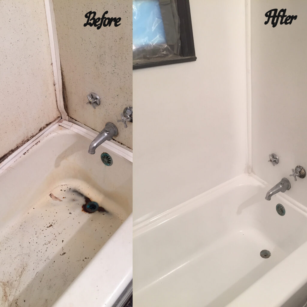 This old original tub and surround were in a terrible state - structural support was added which was then followed by a full resurface. 
