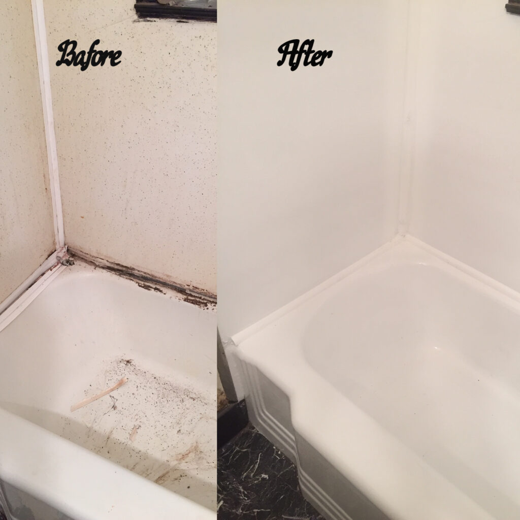 This old original tub and surround were in a terrible state - structural support was added which was then followed by a full resurface.