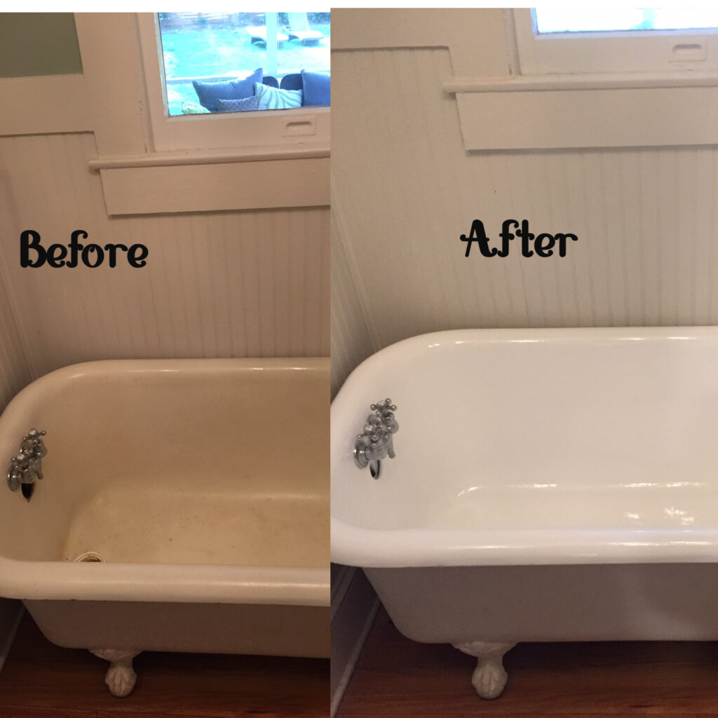 This worn-out, tired-looking old clawfoot tub was in need of a facelift, what a transformation after the resurface!