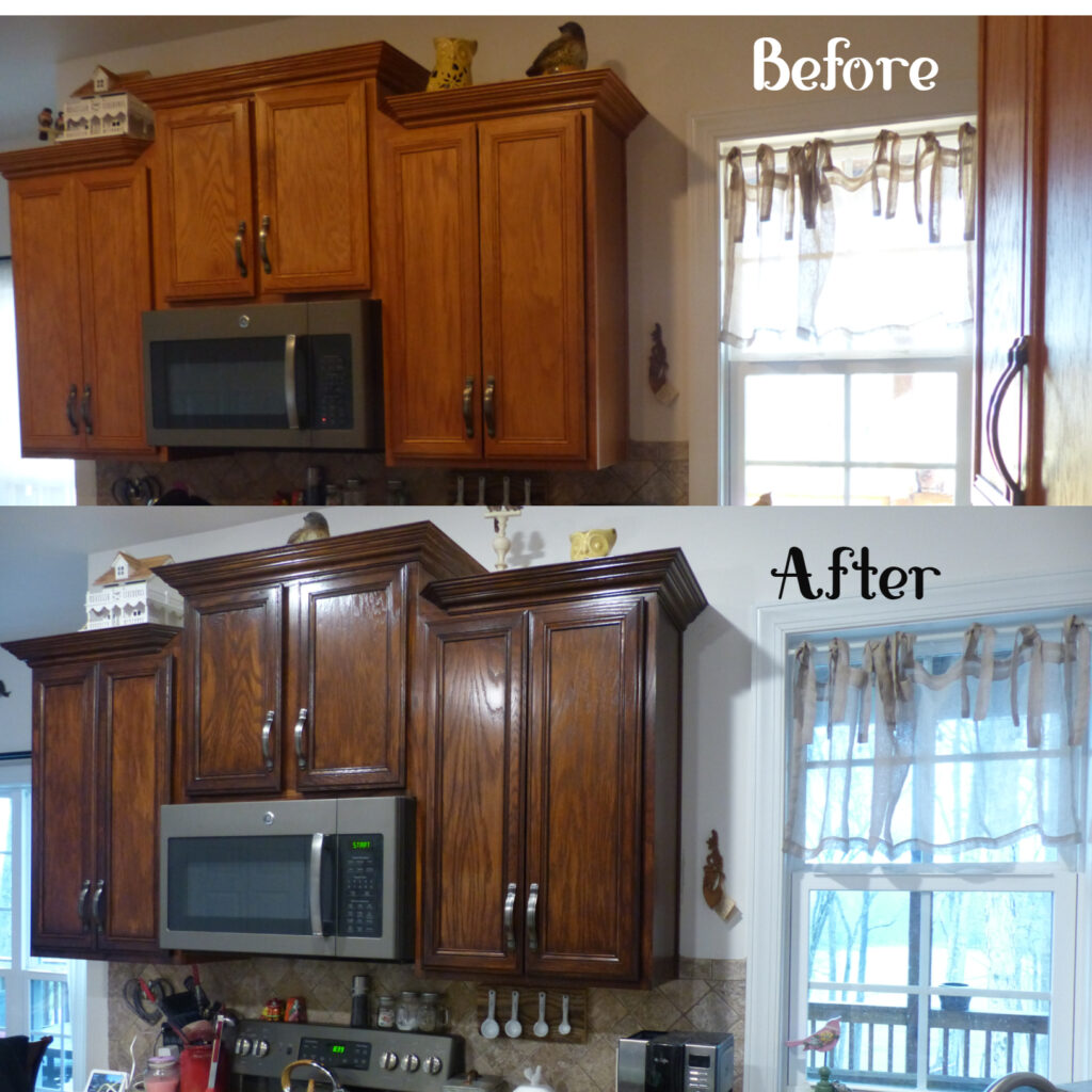 Homeowner  wanted to upgrade to darker cabinets - from the builders grade medium oak color to Provincial - a more stately look and feel