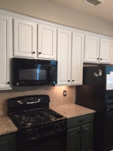 Kitchen refinished in white and pewter green